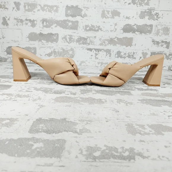 NEW Open Edit Saydee Tan Cream Block Heel Slip On Square Toe Sandals O816 - Picture 7 of 15